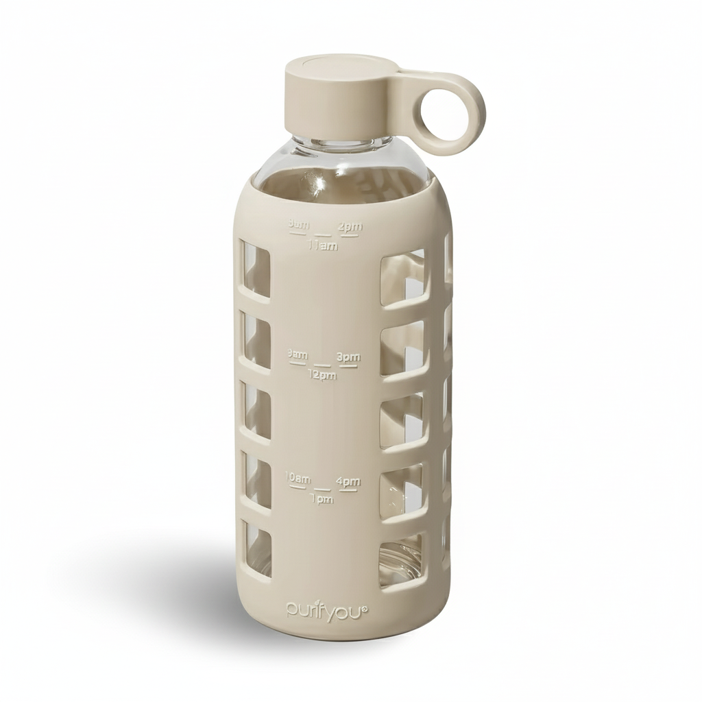 Purifyou Glass Water Bottle with Time Markings