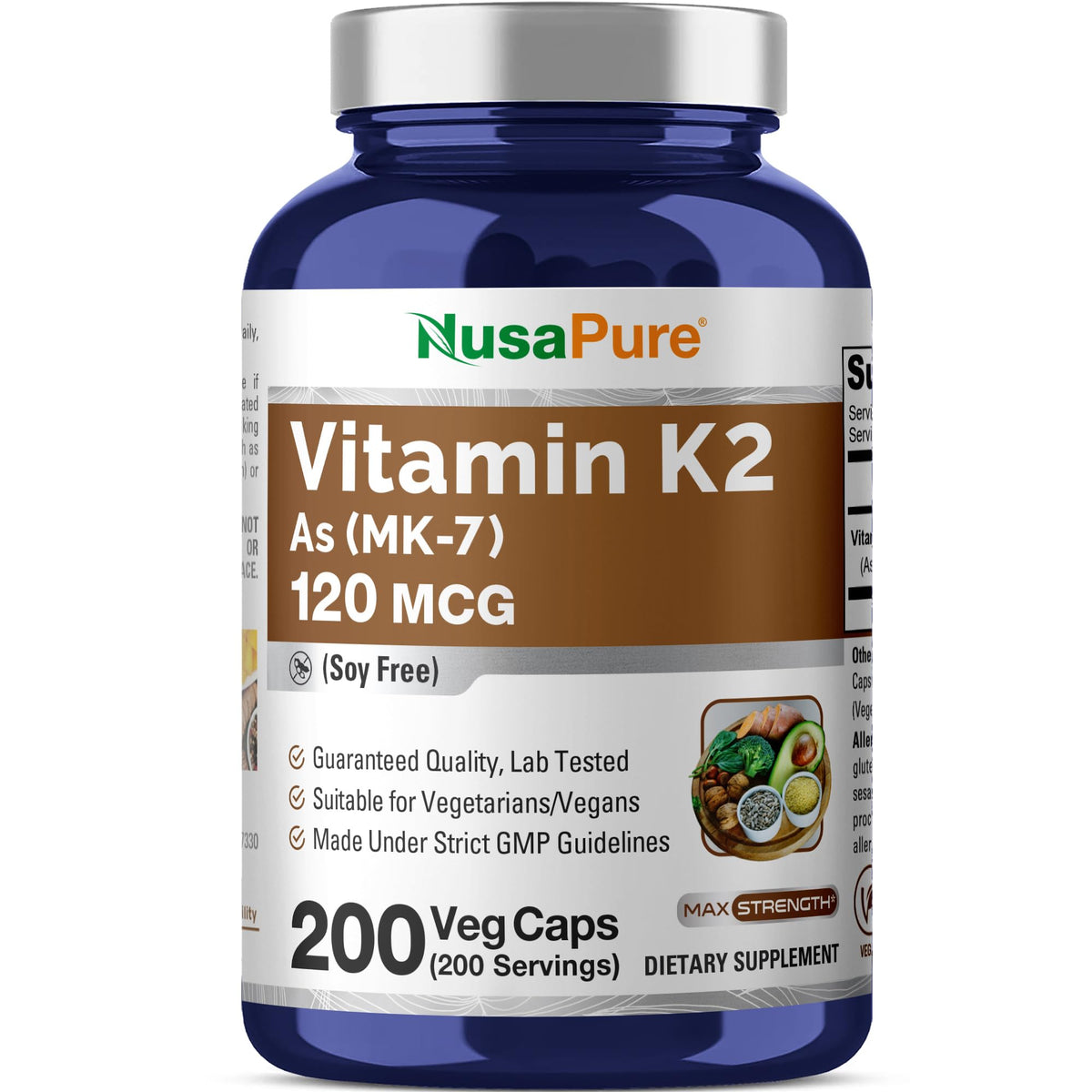 NusaPure Vitamin K2 MK7, 200 Capsules