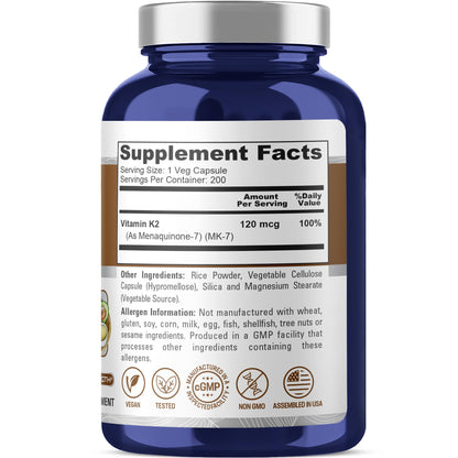NusaPure Vitamin K2 MK7, 200 Capsules