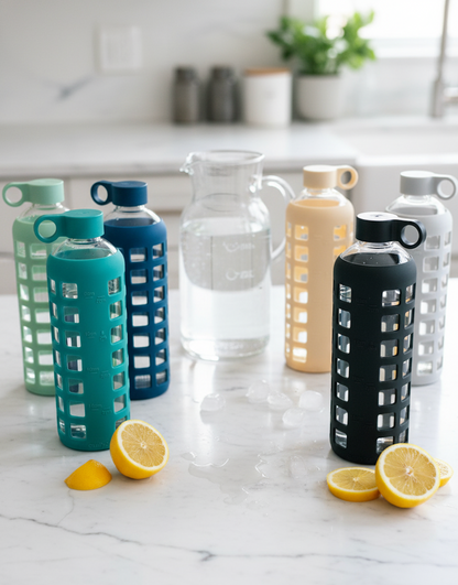 Purifyou Glass Water Bottle with Time Markings