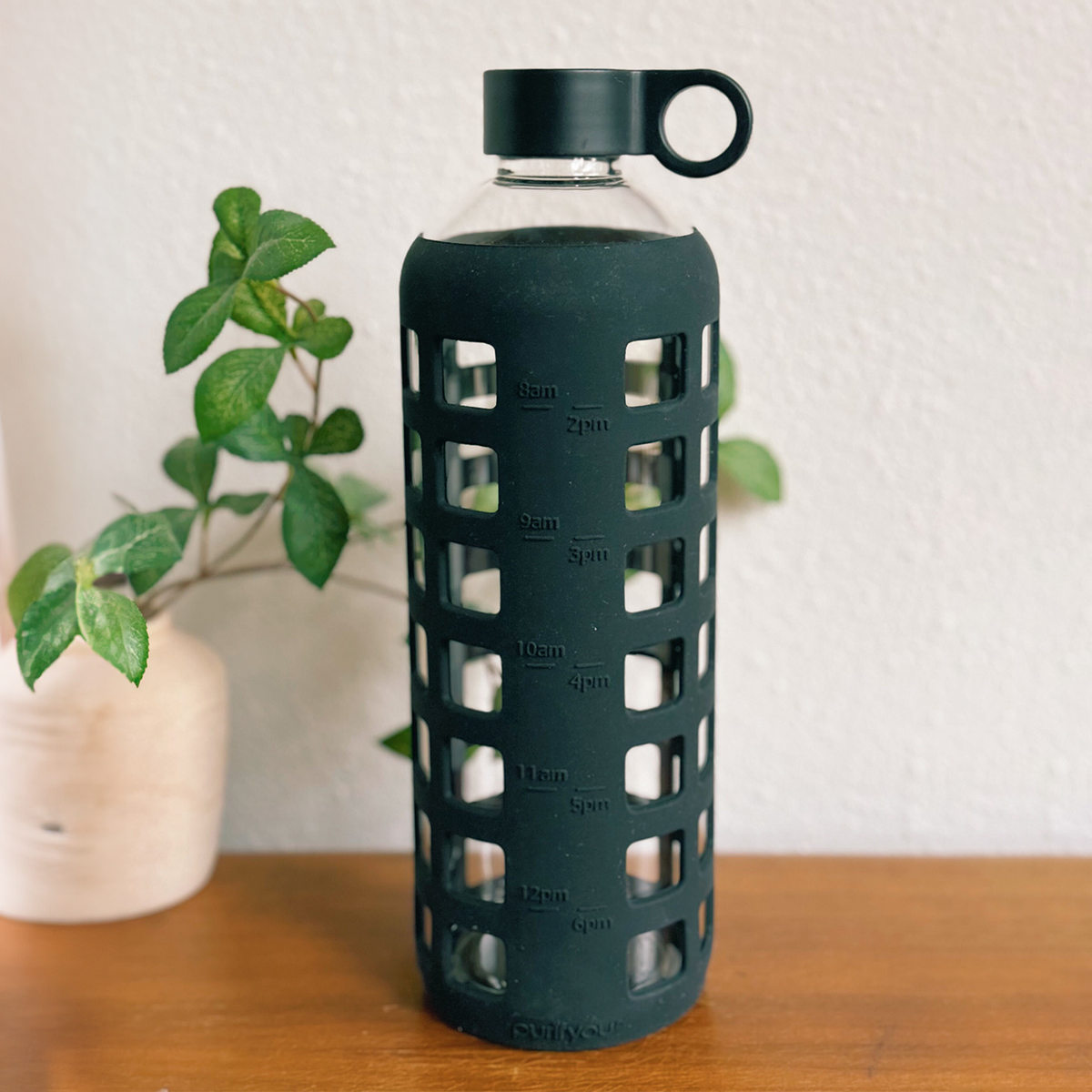 Purifyou Glass Water Bottle with Time Markings