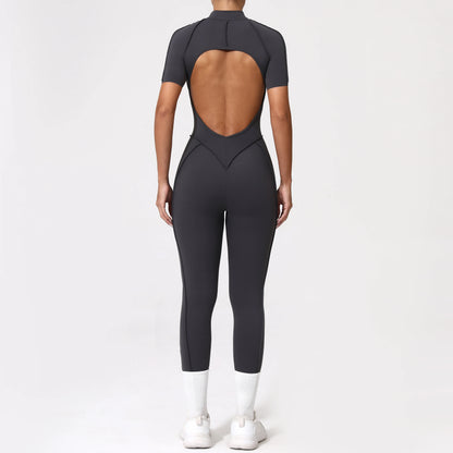 With Zipper Hollow Back Yoga Jumpsuit Sportswear Women Gym Clothes Running Fitness Yoga Backless Bodysuit