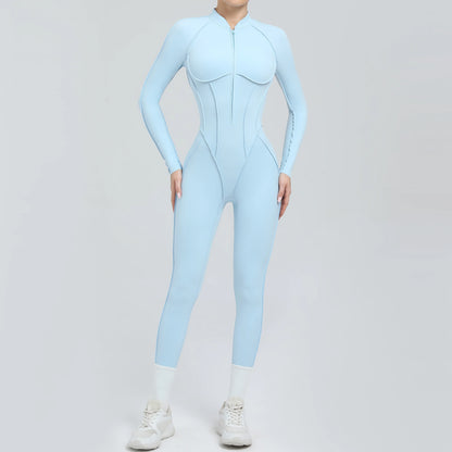 Padded Women Long Sleeve Sport Yoga Jumpsuit Workout Clothes for Women Sportwear Backless Zipper Fitness Gym Outfit
