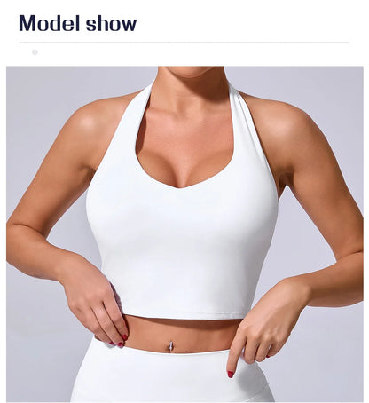 Ladies Sports Bra Sexy Hanging Neck High Support Impact Yoga Underwear Running Fitness Gym Push Up Workout Bra Padded Bralette