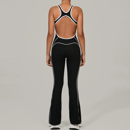 Sexy Backless Bodysuit Women's Set Tracksuits Fitness Sports Jumpsuit Yoga One-piece Suit Flared Pant Fast Dry Workout Clothes