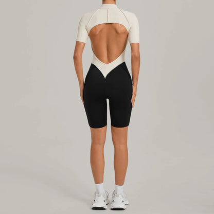 Women's Seamless Yoga Jumpsuit Sports Workout Running Hip-lifting Slim Fit Shorts One-Piece Training Fitness Gym Bodysuit