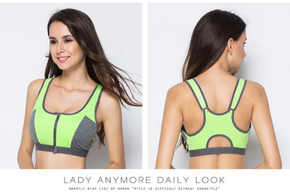 Sports Bra Women Front Zipper Double Inner Cup Push Up Patchwork Tops Female Yoga Fitness Shockproof Vest Sport Bras for Women