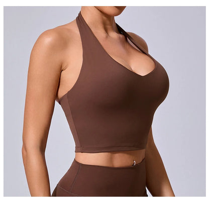 Ladies Sports Bra Sexy Hanging Neck High Support Impact Yoga Underwear Running Fitness Gym Push Up Workout Bra Padded Bralette