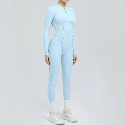 Padded Women Long Sleeve Sport Yoga Jumpsuit Workout Clothes for Women Sportwear Backless Zipper Fitness Gym Outfit