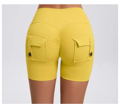 Women's Peach Lifting Yoga Shorts - High Waisted Stretchy Workout Shorts with Button Quick-Dry Tummy Control for Running Fitness