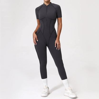 With Zipper Hollow Back Yoga Jumpsuit Sportswear Women Gym Clothes Running Fitness Yoga Backless Bodysuit