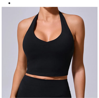 Ladies Sports Bra Sexy Hanging Neck High Support Impact Yoga Underwear Running Fitness Gym Push Up Workout Bra Padded Bralette
