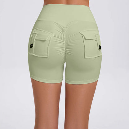 Women's Peach Lifting Yoga Shorts - High Waisted Stretchy Workout Shorts with Button Quick-Dry Tummy Control for Running Fitness
