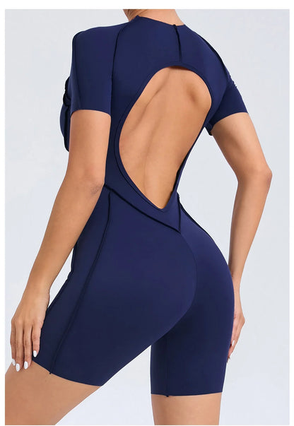 Short Jumpsuit Gym Clothes For Women Sportswear Fitness Overalls Backless Scrunch Booty Yoga Suit Sports Set Outfit