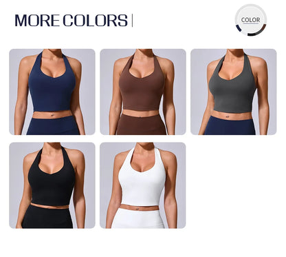 Ladies Sports Bra Sexy Hanging Neck High Support Impact Yoga Underwear Running Fitness Gym Push Up Workout Bra Padded Bralette