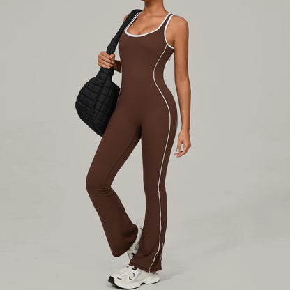 Sexy Backless Bodysuit Women's Set Tracksuits Fitness Sports Jumpsuit Yoga One-piece Suit Flared Pant Fast Dry Workout Clothes