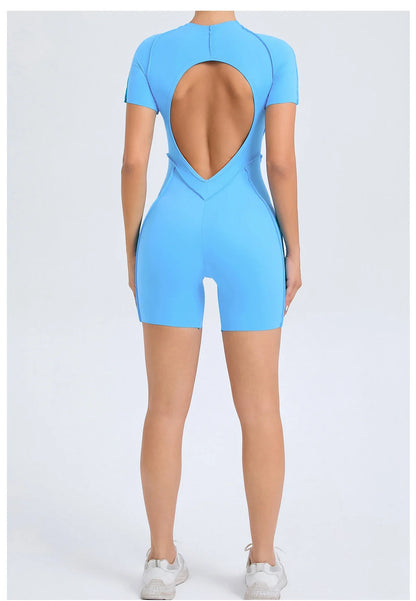 Short Jumpsuit Gym Clothes For Women Sportswear Fitness Overalls Backless Scrunch Booty Yoga Suit Sports Set Outfit