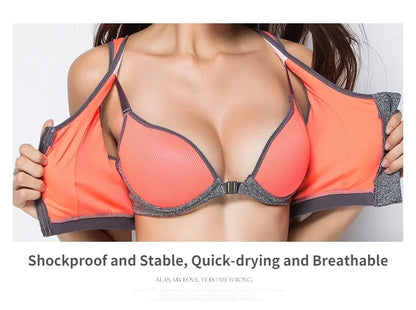 Sports Bra Women Front Zipper Double Inner Cup Push Up Patchwork Tops Female Yoga Fitness Shockproof Vest Sport Bras for Women
