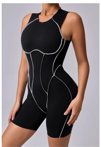 Yoga Jumpsuit Summer Short Sleeveless Sports Wear Gym Fitness Sports Bodysuit Women Dance Running Workout Clothes Yoga Jumpsuit