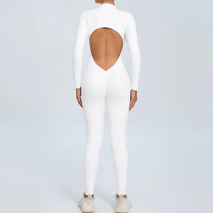 Women Sportwear Yoga Jumpsuit Zip Long Sleeve Back Open Outfit Fitness Tracksuit Tight One-piece Gym Overalls Sports Bodysuit
