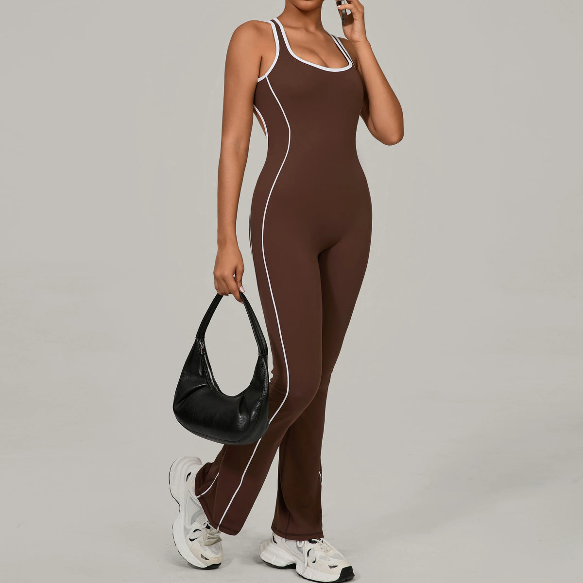Sexy Backless Bodysuit Women's Set Tracksuits Fitness Sports Jumpsuit Yoga One-piece Suit Flared Pant Fast Dry Workout Clothes