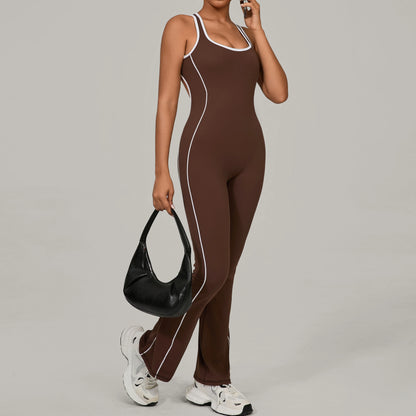 Sexy Backless Bodysuit Women's Set Tracksuits Fitness Sports Jumpsuit Yoga One-piece Suit Flared Pant Fast Dry Workout Clothes