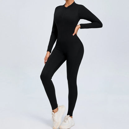 Women Sportwear Yoga Jumpsuit Zip Long Sleeve Back Open Outfit Fitness Tracksuit Tight One-piece Gym Overalls Sports Bodysuit