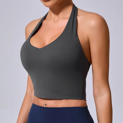 Ladies Sports Bra Sexy Hanging Neck High Support Impact Yoga Underwear Running Fitness Gym Push Up Workout Bra Padded Bralette