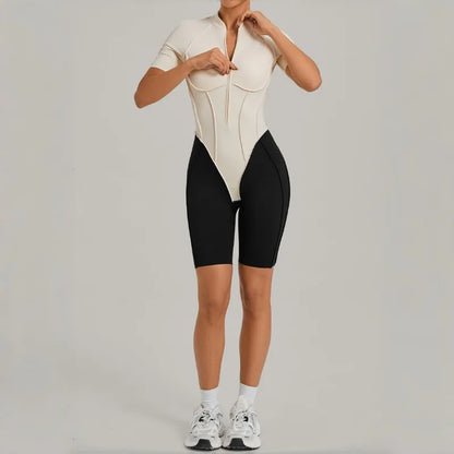Women's Seamless Yoga Jumpsuit Sports Workout Running Hip-lifting Slim Fit Shorts One-Piece Training Fitness Gym Bodysuit
