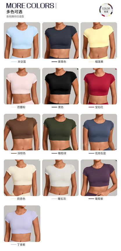 No Padded Women's Yoga T-shirt Short Sleeves Bra Backless Fitness Top Beautiful Back Gym Clothes Form-fitting Running Tee