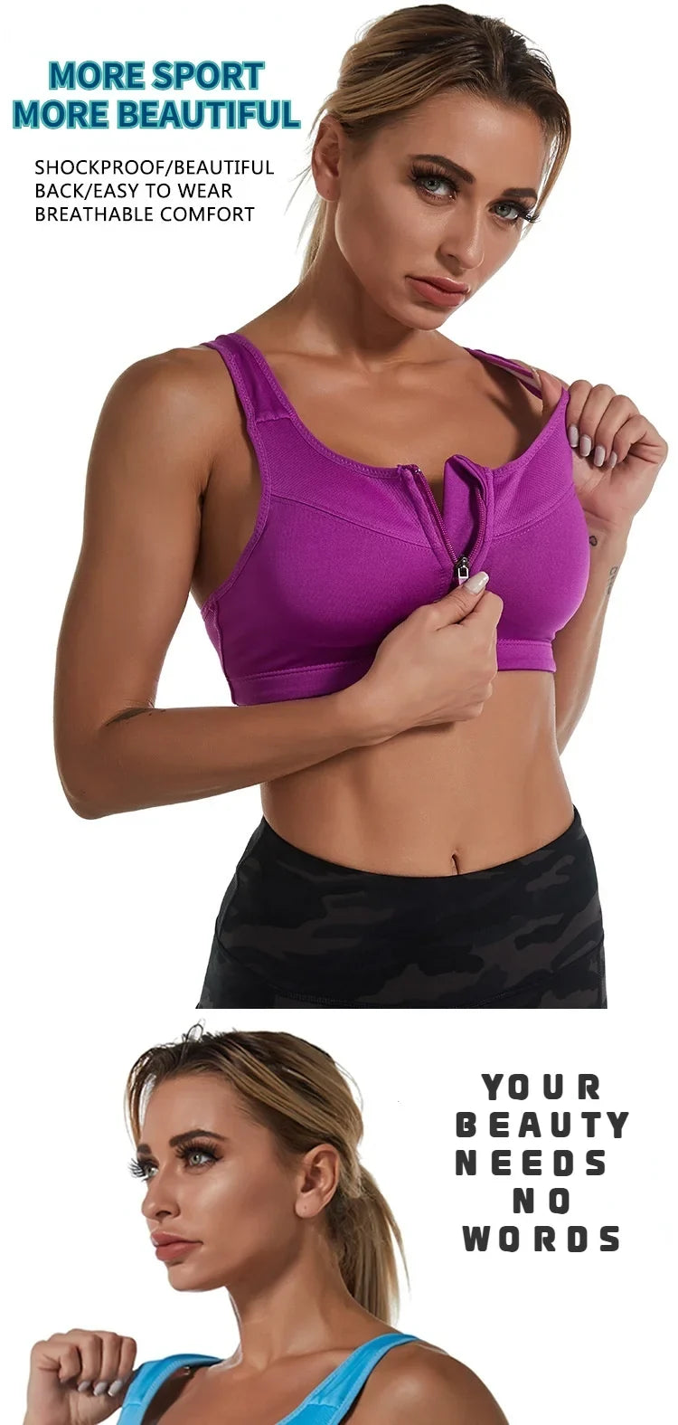 New Sports Bra Women Front Zipper Push Up Gym Jogging Crop Top More Size Tops Yoga Fitness Shockproof Vest Sport Bras for Women