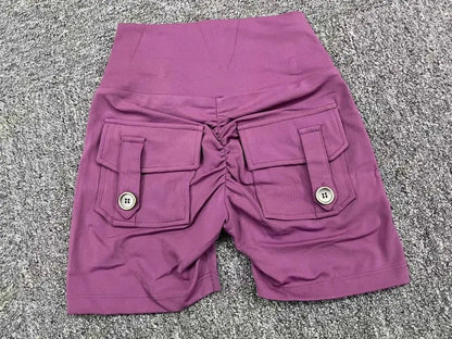 Women's Peach Lifting Yoga Shorts - High Waisted Stretchy Workout Shorts with Button Quick-Dry Tummy Control for Running Fitness