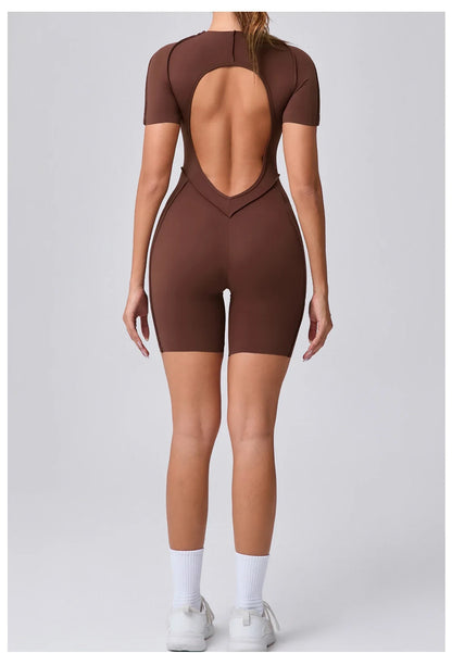 Short Jumpsuit Gym Clothes For Women Sportswear Fitness Overalls Backless Scrunch Booty Yoga Suit Sports Set Outfit