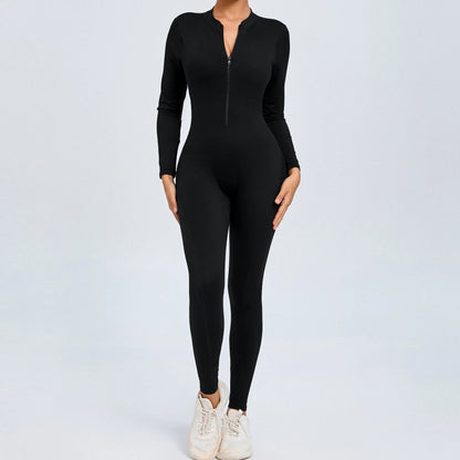 Women Sportwear Yoga Jumpsuit Zip Long Sleeve Back Open Outfit Fitness Tracksuit Tight One-piece Gym Overalls Sports Bodysuit