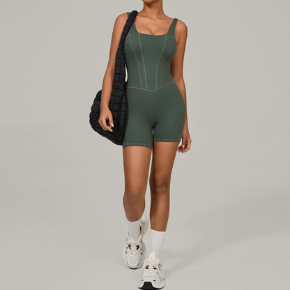 Padded Sports Jumpsuit Short Women Yoga Sets Gym Bodysuits Sexy Backless Fitness Jumpsuits Female Push Up Workout Overalls