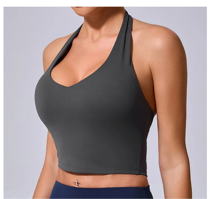 Ladies Sports Bra Sexy Hanging Neck High Support Impact Yoga Underwear Running Fitness Gym Push Up Workout Bra Padded Bralette