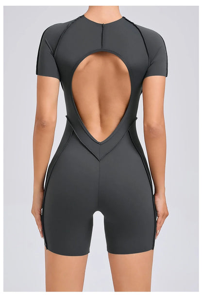 Short Jumpsuit Gym Clothes For Women Sportswear Fitness Overalls Backless Scrunch Booty Yoga Suit Sports Set Outfit
