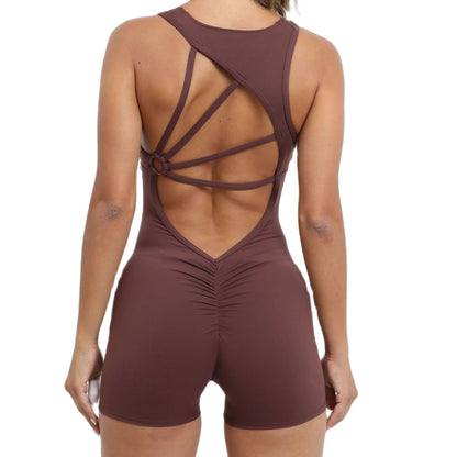Padded Jumpsuit Sport Women Yoga Bodysuit Fitness Wear Gym Sportswear High Elastic Workout Running Clothes
