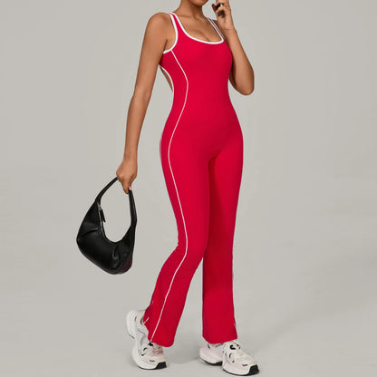 Sexy Backless Bodysuit Women's Set Tracksuits Fitness Sports Jumpsuit Yoga One-piece Suit Flared Pant Fast Dry Workout Clothes