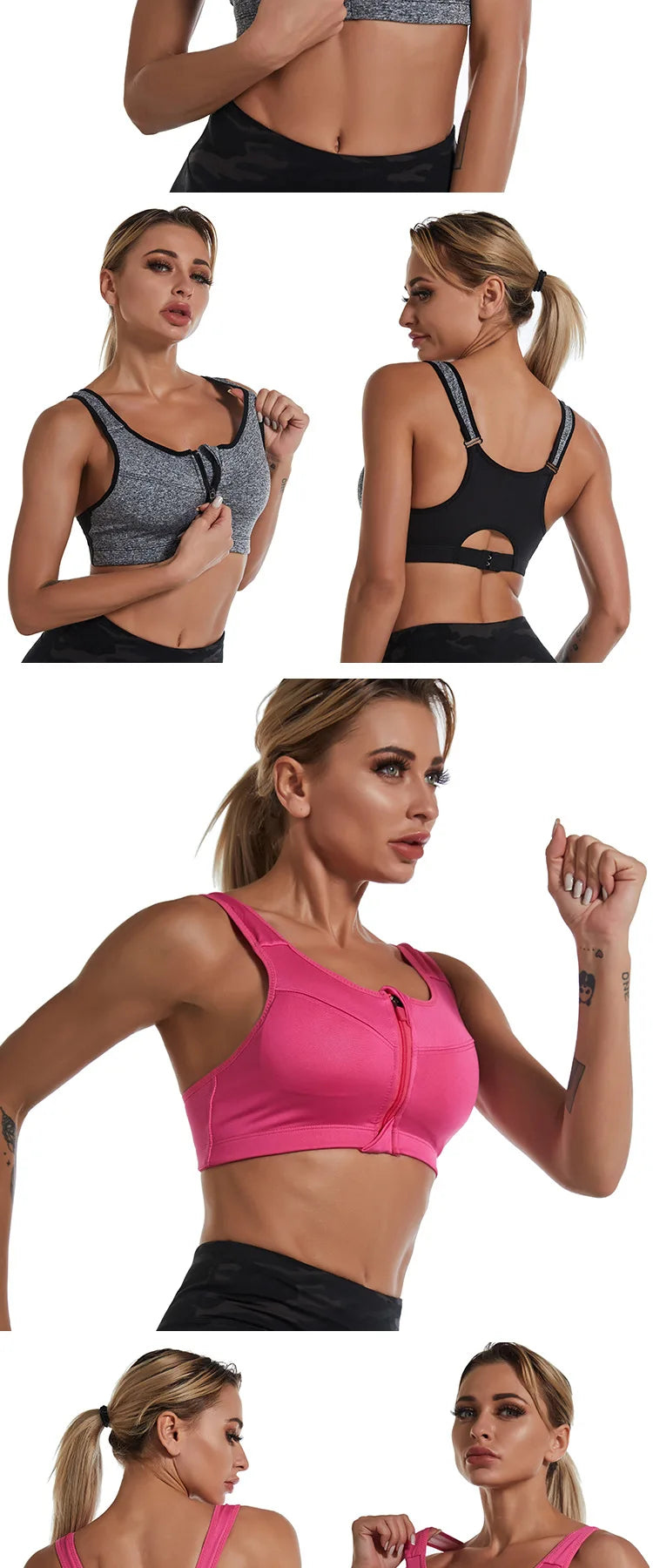 New Sports Bra Women Front Zipper Push Up Gym Jogging Crop Top More Size Tops Yoga Fitness Shockproof Vest Sport Bras for Women