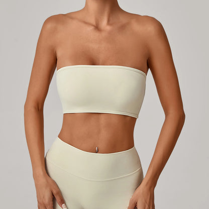 Padded Backless Bandeau Sports Bra Gym Women Crop Tube Top Seamless Yoga Top Sexy Workout Sportswear Push-up Fitness Underwear