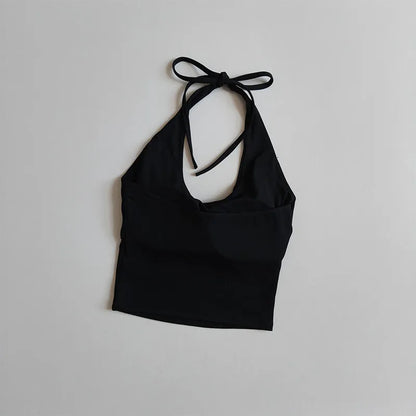 Women's Halter Neck Sports Bra Vest Slimming Tube Top for Yoga Gym Running Beautiful Back Sling Design One Cup Gathered Summer F