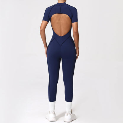 With Zipper Hollow Back Yoga Jumpsuit Sportswear Women Gym Clothes Running Fitness Yoga Backless Bodysuit