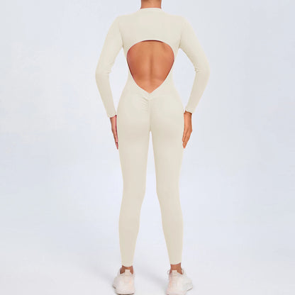 Women Sportwear Yoga Jumpsuit Zip Long Sleeve Back Open Outfit Fitness Tracksuit Tight One-piece Gym Overalls Sports Bodysuit