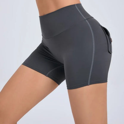 Women's Peach Lifting Yoga Shorts - High Waisted Stretchy Workout Shorts with Button Quick-Dry Tummy Control for Running Fitness