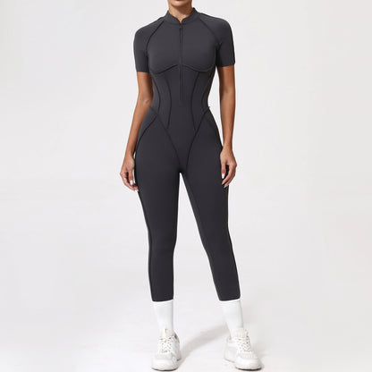 With Zipper Hollow Back Yoga Jumpsuit Sportswear Women Gym Clothes Running Fitness Yoga Backless Bodysuit