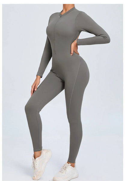 Women Sportwear Yoga Jumpsuit Zip Long Sleeve Back Open Outfit Fitness Tracksuit Tight One-piece Gym Overalls Sports Bodysuit