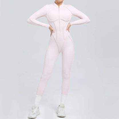Padded Women Long Sleeve Sport Yoga Jumpsuit Workout Clothes for Women Sportwear Backless Zipper Fitness Gym Outfit