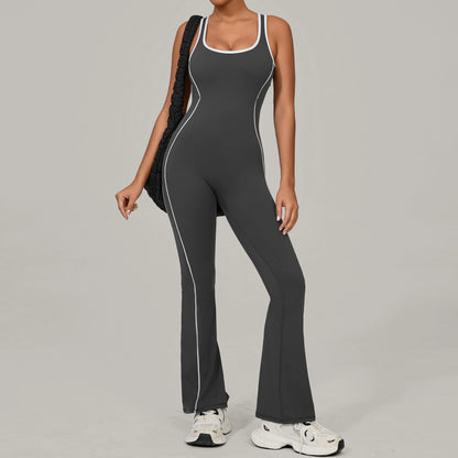 Sexy Backless Bodysuit Women's Set Tracksuits Fitness Sports Jumpsuit Yoga One-piece Suit Flared Pant Fast Dry Workout Clothes