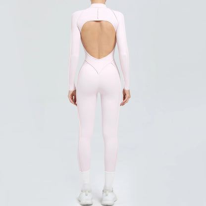 Padded Women Long Sleeve Sport Yoga Jumpsuit Workout Clothes for Women Sportwear Backless Zipper Fitness Gym Outfit